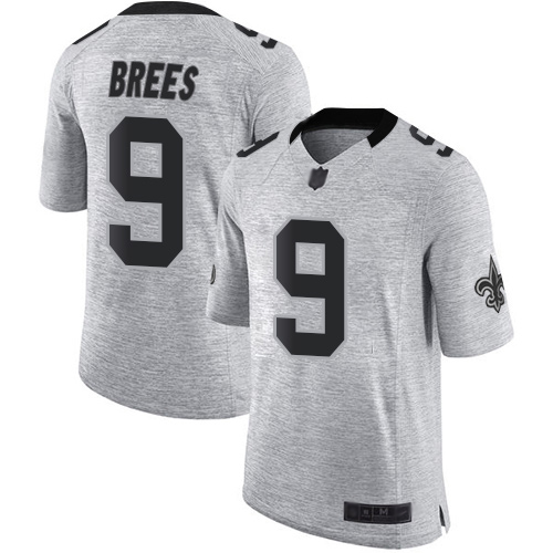 Men New Orleans Saints Limited Gray Drew Brees Jersey NFL Football #9 Gridiron II Jersey